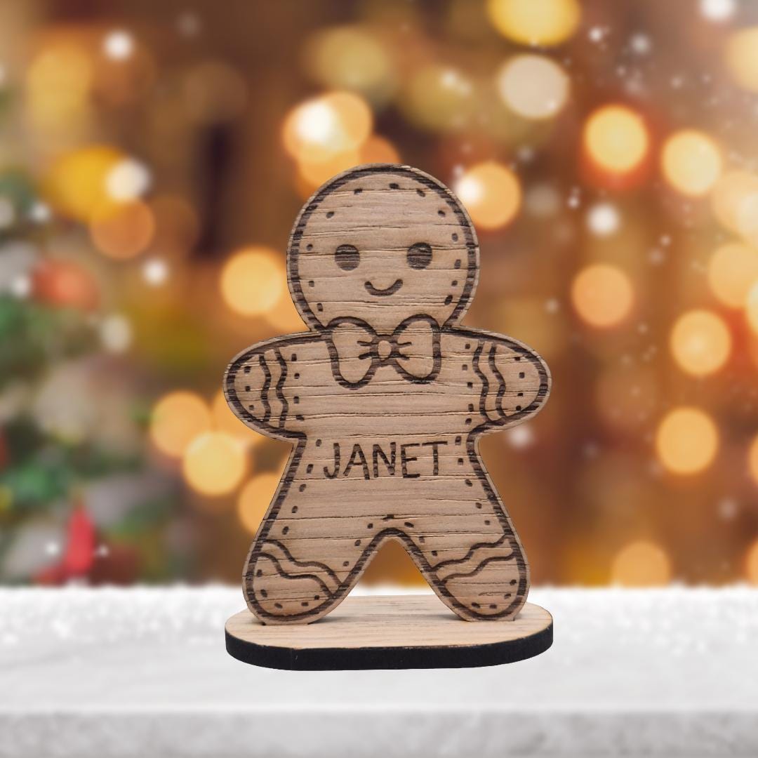 Personalised Oak Gingerbread Man: Christmas Place Setting, Festive Table Decor