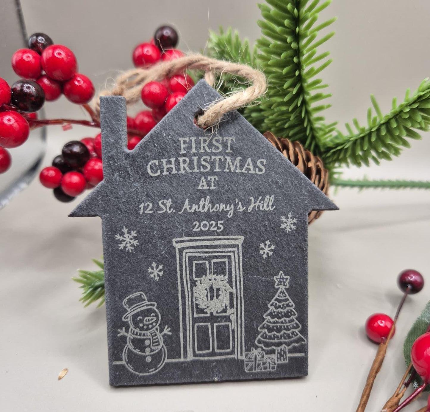 Christmas Housewarming Gift, Personalised Engraved Bauble, Christmas Decoration for New Home, First Home Personalised Bauble
