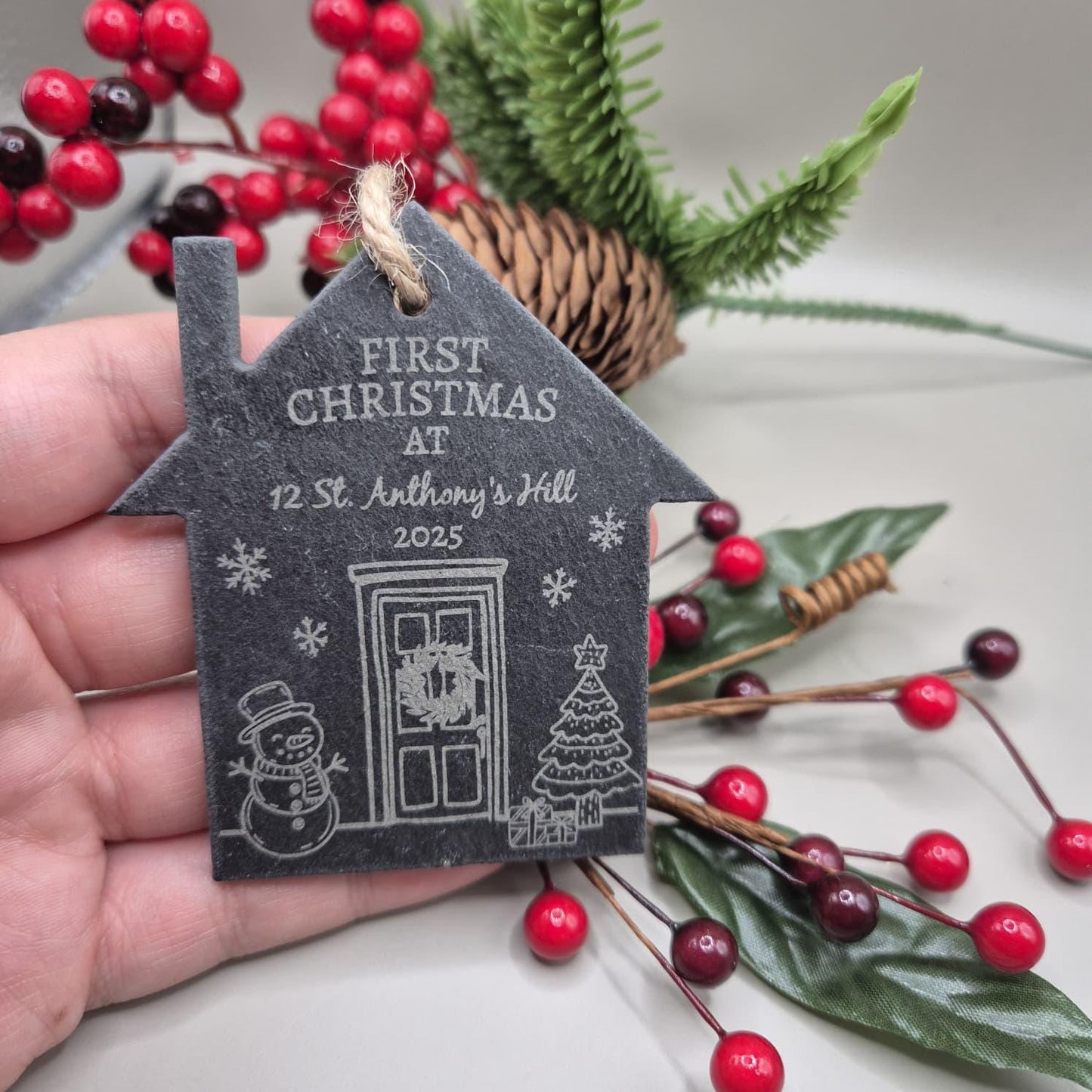 Christmas Housewarming Gift, Personalised Engraved Bauble, Christmas Decoration for New Home, First Home Personalised Bauble