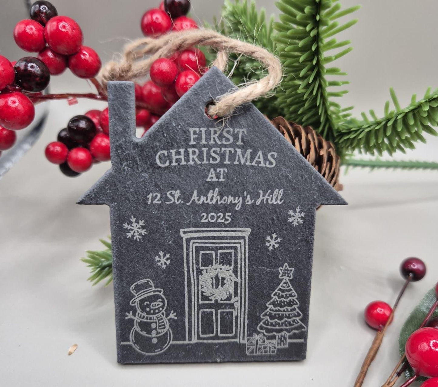 Christmas Housewarming Gift, Personalised Engraved Bauble, Christmas Decoration for New Home, First Home Personalised Bauble